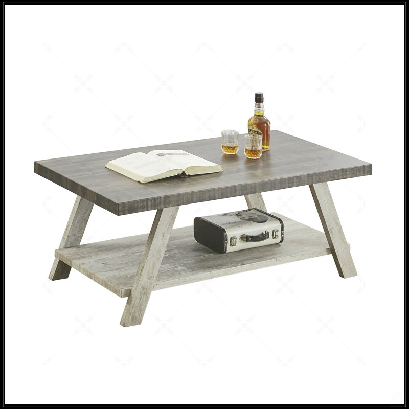 Contemporary Two-Tone Wood Shelf Coffee Table, Dark Gray, Gray