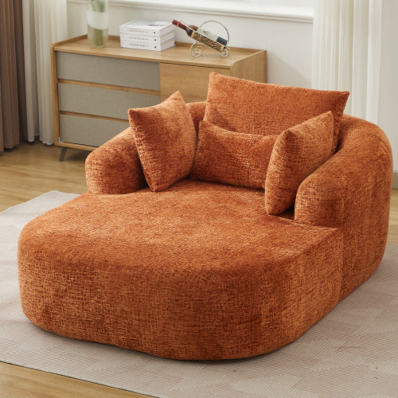 49.6" Oversized Chaise Lounge Chair, Compression Chenille Sleeper Sofa Bed, Comfy Upholstered Floor Couch with Armrests & Throw Pillows, No Assembly Required for Home, Bedroom and Office