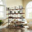 Bibliothèque vintage industrielle à 5 niveaux avec structure en métal, panneau de fibres à densité moyenne et conception anti-chute pour le rangement de bureau à domicile-609626450