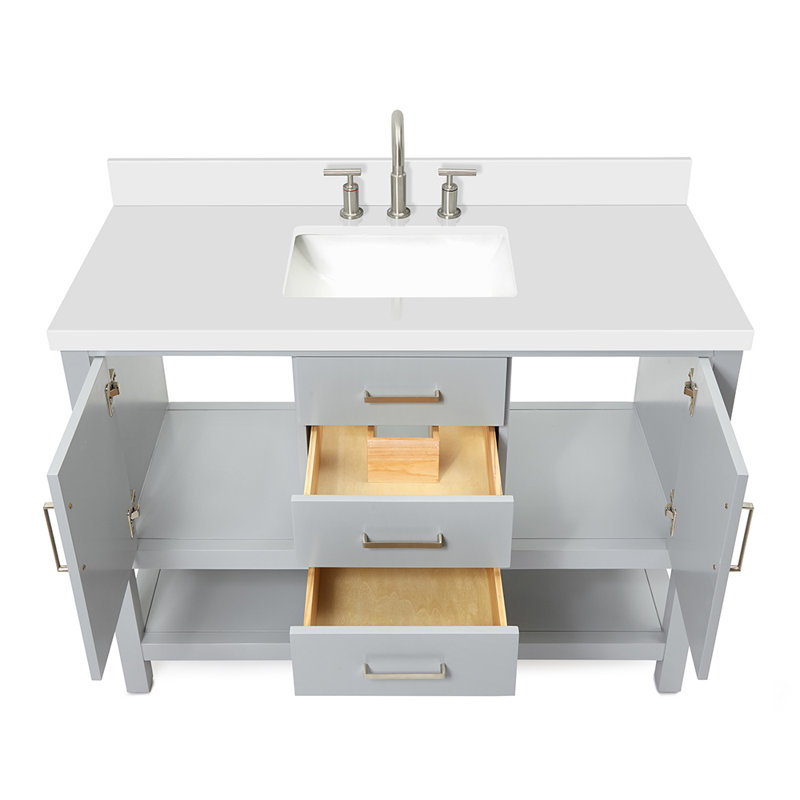 Bayhill 42'' Free Standing Single Bathroom Vanity with Quartz Top, Gray, 49" W, Pure White Quartz