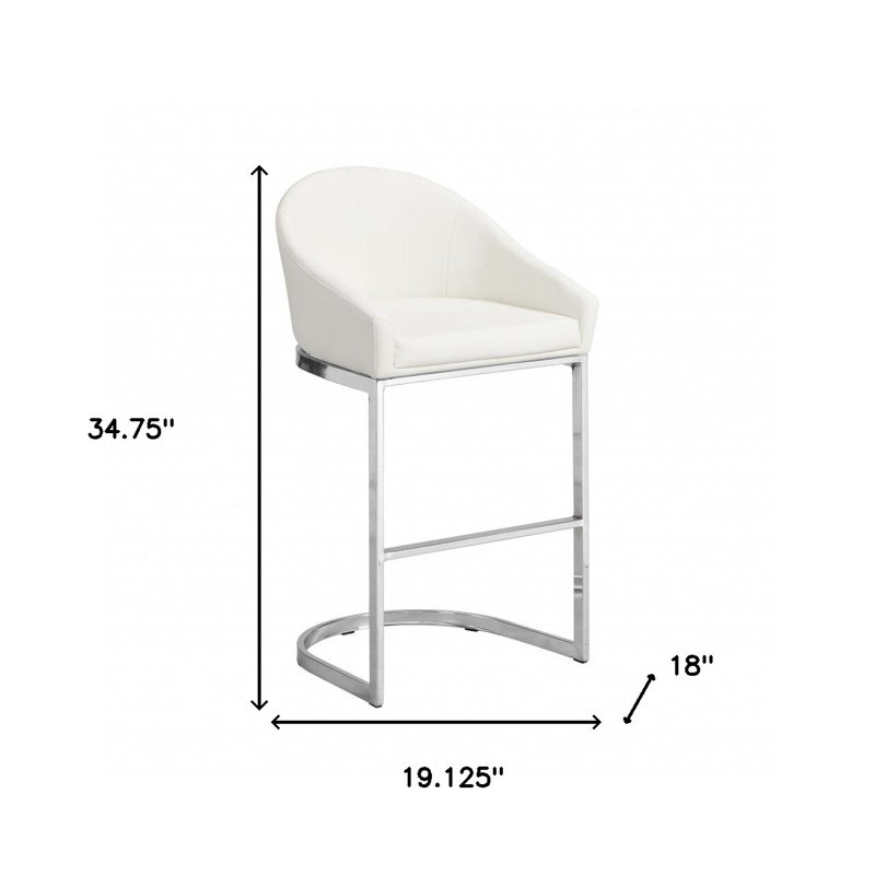 Elegant White 26-Inch Counter Stool with Built-In Footrest, White
