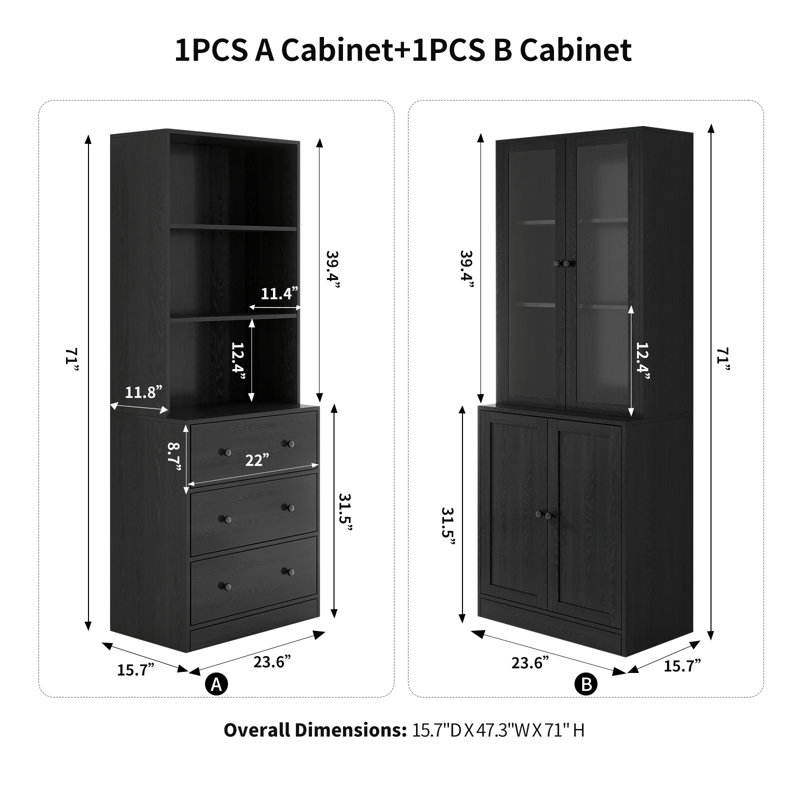 Resie Book Cabinet Storage Bookcase, Black
