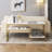 White Sofa Table, Narrow Entryway Table With Storage Shelf, Faux Marble Top Console Table
