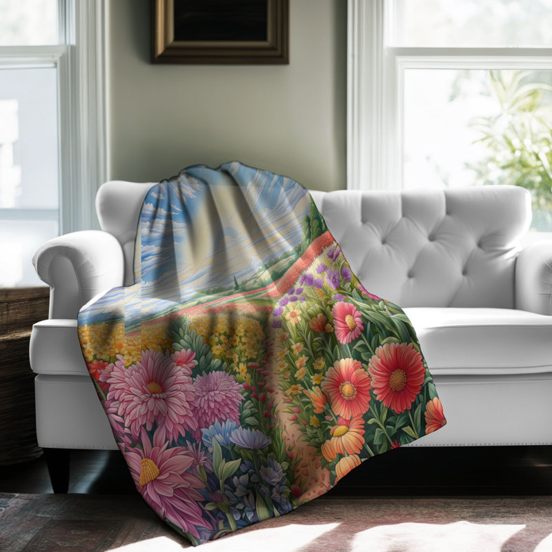Serene Floral Pastures - 1 pièce Sherpa Premium, Grand lit