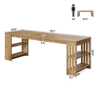 78.7" Long Computer Desk, Wooden 2 Person Desk with Storage Shelf,Suitable for Home Office