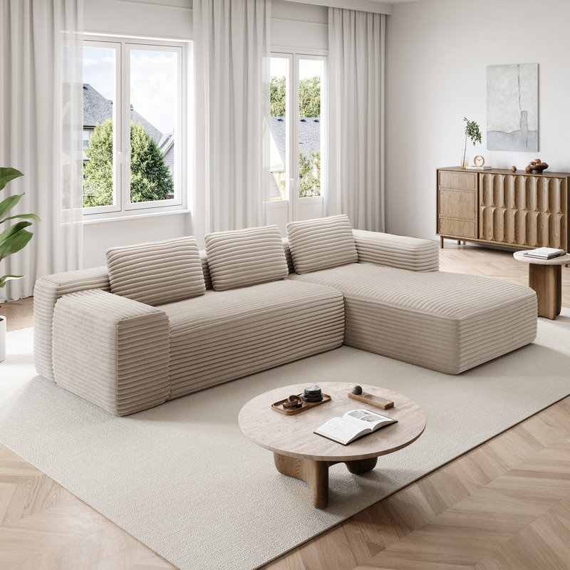 Canapé à compression sans os Balli Upholstere, Face à la droite, Velours côtelé gris