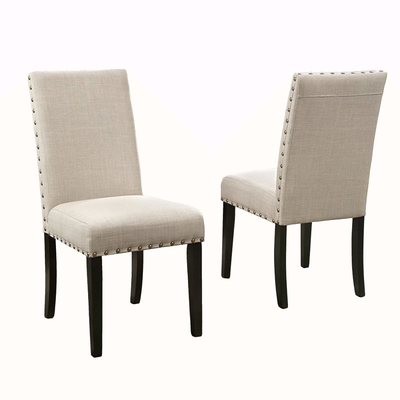 Ensemble de chaises de salle à manger rembourrées en tissu avec dossier rembourré, tête cloutée, Beige