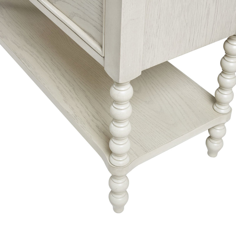 Commode élégante à 2 tiroirs avec pattes en bois massif et fini blanc antique pour la maison