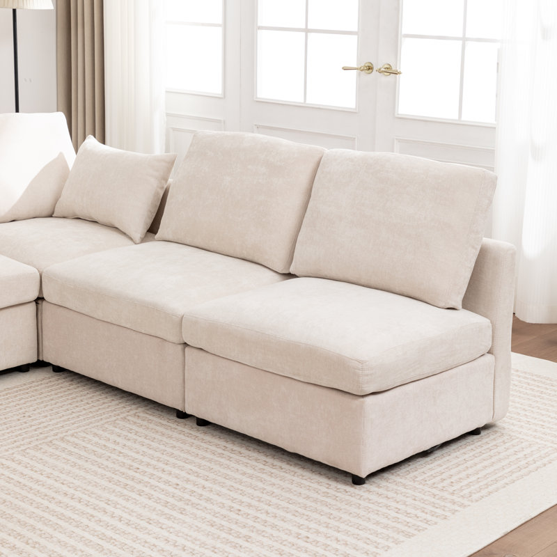 Miller 6 - Piece Upholstered L-shaped Modular Sectional Sofa, Beige