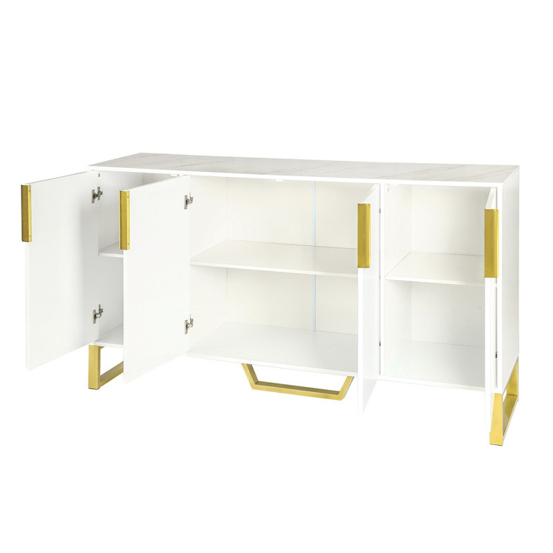 Buffet de 60 po Kapree, table de buffet, armoire de salle à manger, crédence de bureau à quatre portes, Blanc