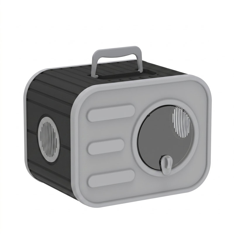 Cube Cat House - Lit pour animal de compagnie semi-fermé avec poignée supérieure et ventilation, Black/Grey