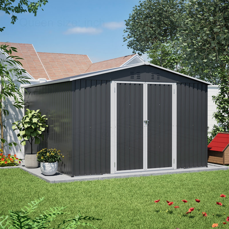 Grande remise extérieure en métal 10 x 10 pi, Noir, H 79,21 po x l 113,7 po x P 117,68 po