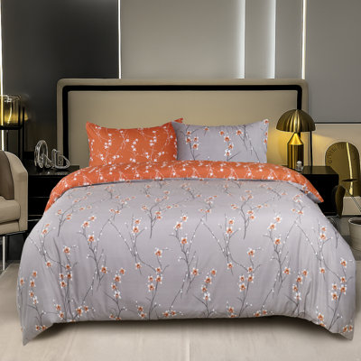 Microfiber Reversible Classic Bed Duvet Cover Set With Pillowcases