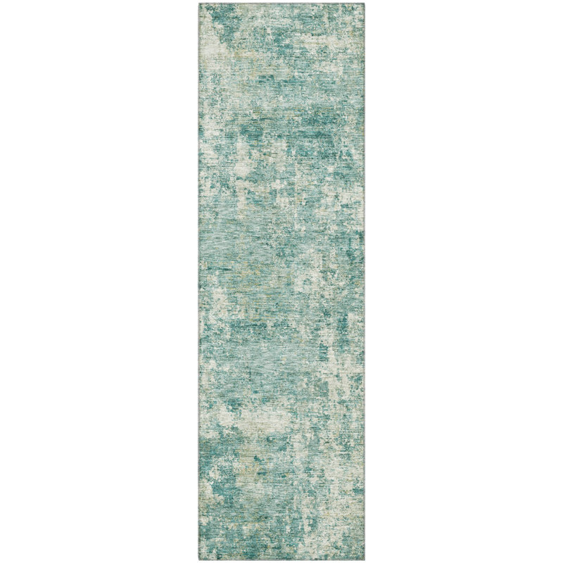 Premium Machine Washable Mayfield AMF2061 Abstract Rug, 2'3" x 7'6" Runner, Teal
