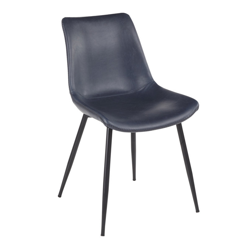 Chaise de salle à manger industrielle en noir avec similicuir bleu rétro par - ensemble de 2
