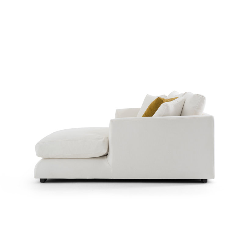 Canapé modulaire Delaia, Mélange de lin blanc, Accoudoir à droite (vu de face)