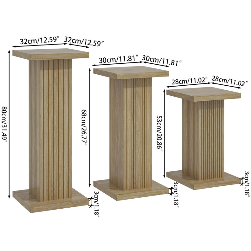 Support de piédestal carré 3 pièces, Wood