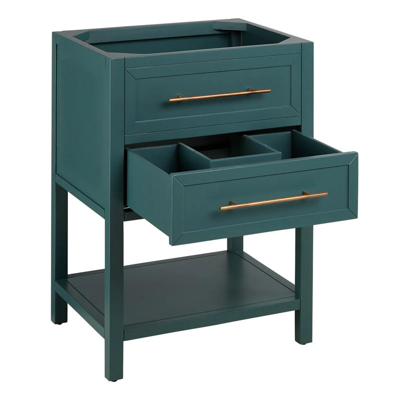 24" Robertson Single Bathroom Vanity Set with Oval Undermount Sink, Feathered White Quartz, 8" Widespread, Midnight Navy Blue