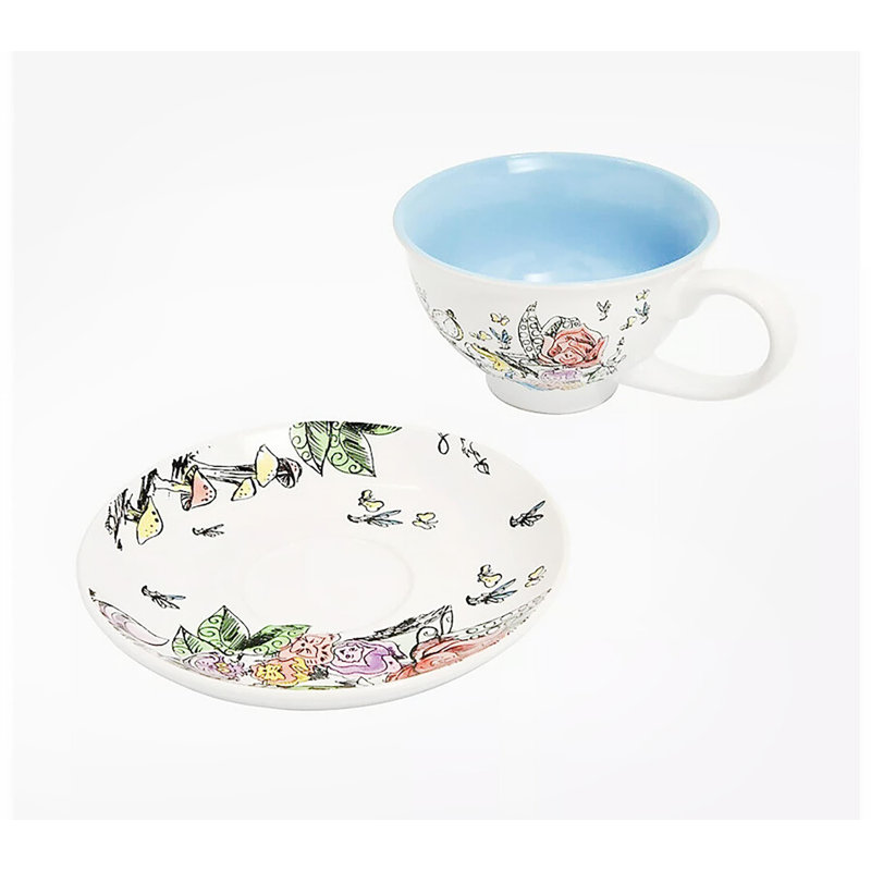 Disney Alice in Wonderland Sketch Ceramic Teacup and Saucer Set