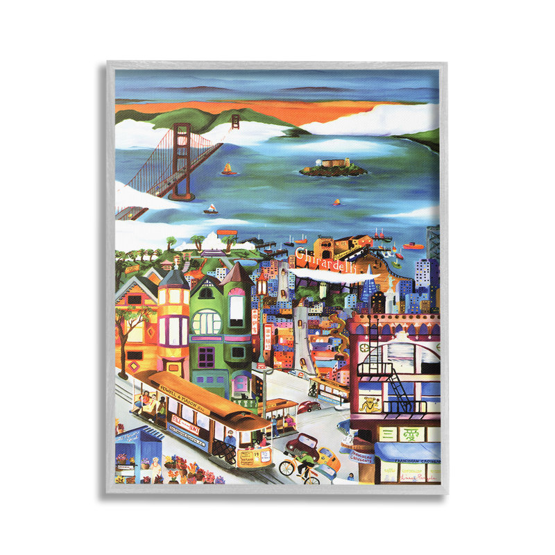 Bd-156_FG "Bustling Seaside Town Single Frame" par Linnea Pergola sur toile, Estampe numérique Farmhouse, H 20 po x l 16 po