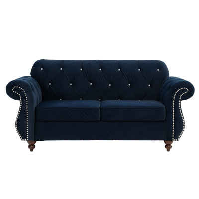 Formal Luxury Look Velvet Loveseat With Pillows, Indigo Velvet Fabric For Elegant Living Room Seating
