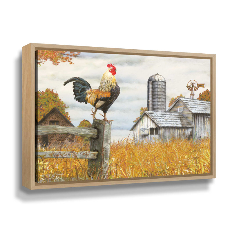 « down on the farm ii »-impression sur toile, H 14 po x l 18 po x P 2 po, Cadre flottant en chêne blanc