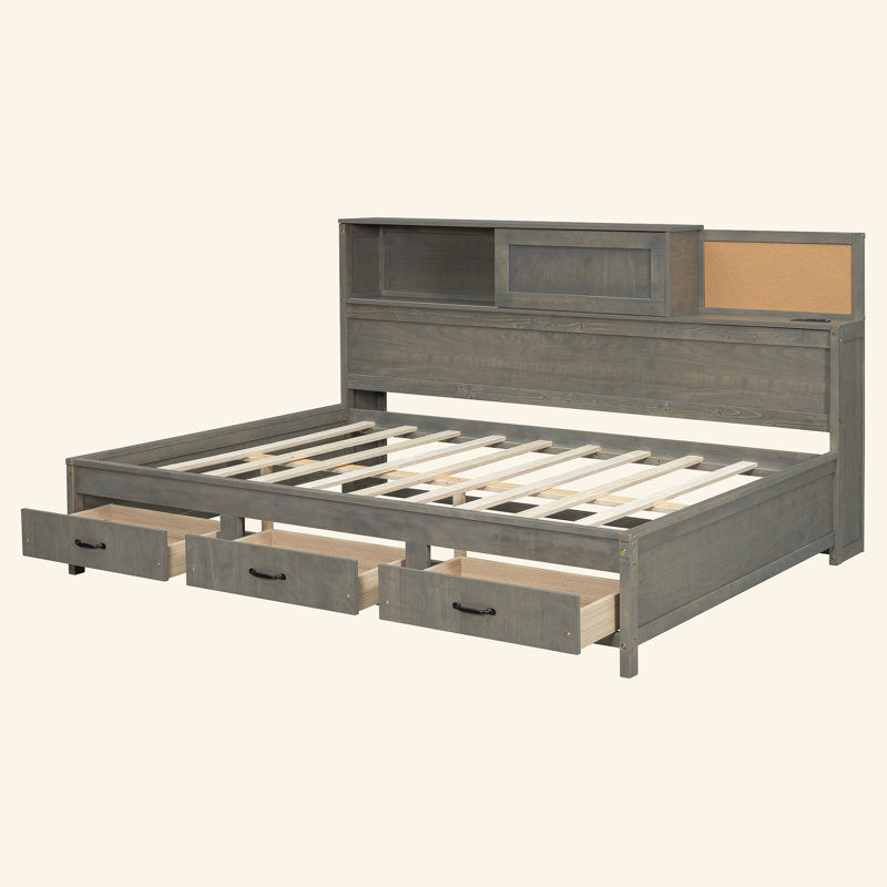 Wooden Daybed with 3 Storage Drawers, Gray, Full / Double