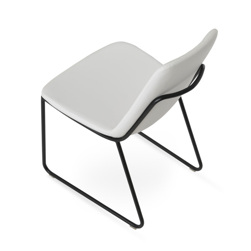 Eiffel poignée en cuir rembourrée chaise, Poudre noire, Cuirette blanche