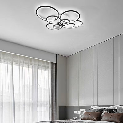 LED Dimmable Chandelier with Remote Control - 8-Ring Circle Flush Mount Ceiling Light, Acrylic Lampshade & Metal Base, 110-130V