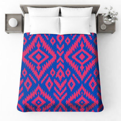Blue Ikat Quilted Thin Bedspread