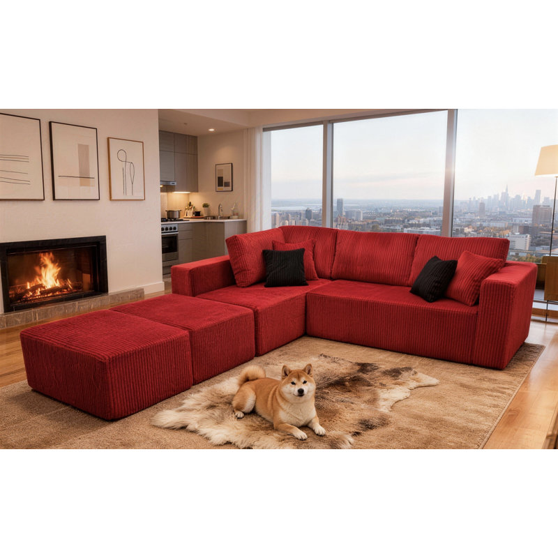 Canapé modulaire Boneless Fernvale, Velours côtelé rouge