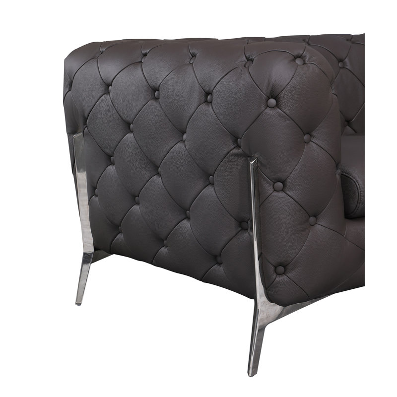 Causeuse rembourrée en cuir 100% italien Global United, Brun
