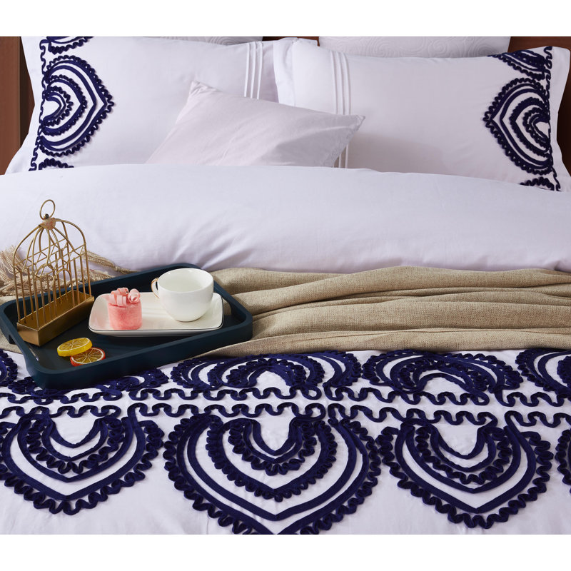 Cotton Twill Duvet Cover, Navy, Full/Queen Duvet Cover + 2 Shams