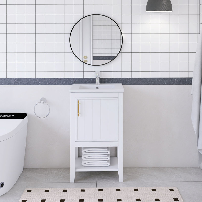 Ensemble de meuble-lavabo autoportant 20 po avec comptoir en céramique 20 po, Blanc