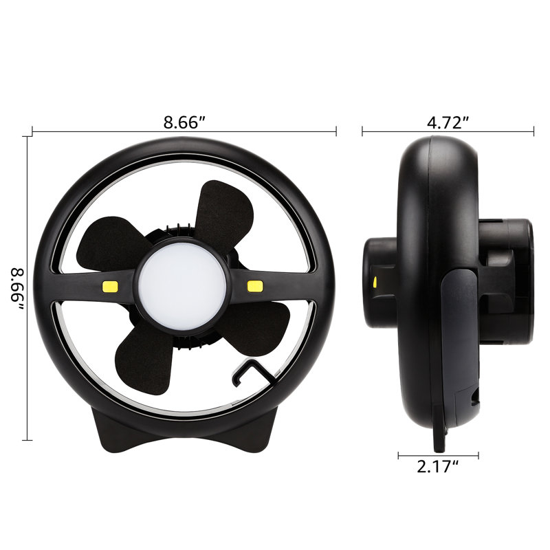 Ventilateur de tente USB 2-en-1 rechargeable avec lumière, ventilateur de camping suspendu à piles