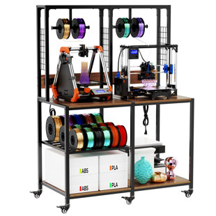 Double support pour imprimante 3D avec rangement pour filament, cadre en métal robuste, support à filament de type T, roues verrouillables, support d'imprimante mobile ou fixe pour la maison et l'atelier