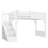 Twin Size Loft Bed with Built-in Wardrobe and Storage Shelves, Solid Wood Loft Bed with Guardrails and Stairs, No Box Spring, White-717667063-717667062