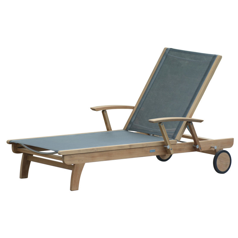 Riviera Teak Outdoor Sling Chaise Lounge, Gray