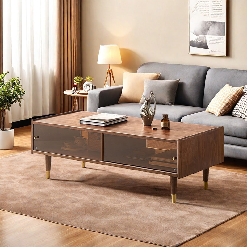 Rectangular solid wood coffee table living room
