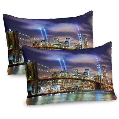 Ambesonne New York Pillow Sham 2 Pack Manhattan Skyline USA - Purple Green -  pil-2_18069_26x20