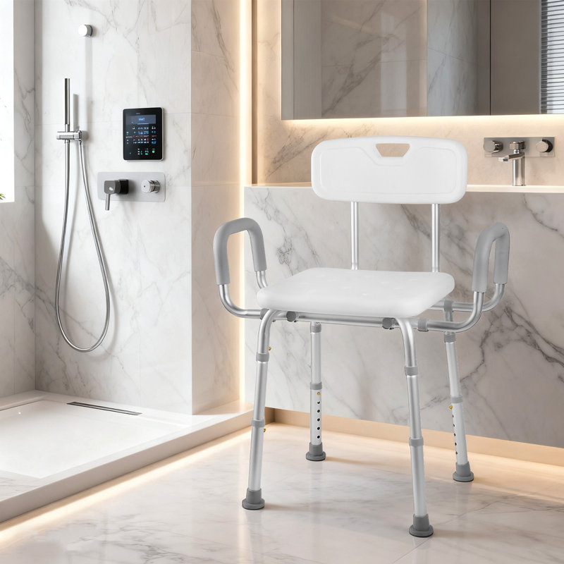 Chaise de salle de bain réglable robuste avec accoudoirs et dossier 500 lb