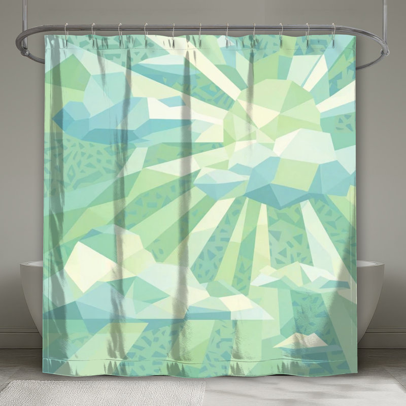 Rideaux de douche géométriques Sunburst Clouds, L 70 po x H 93 po, Vert clair / bleu clair