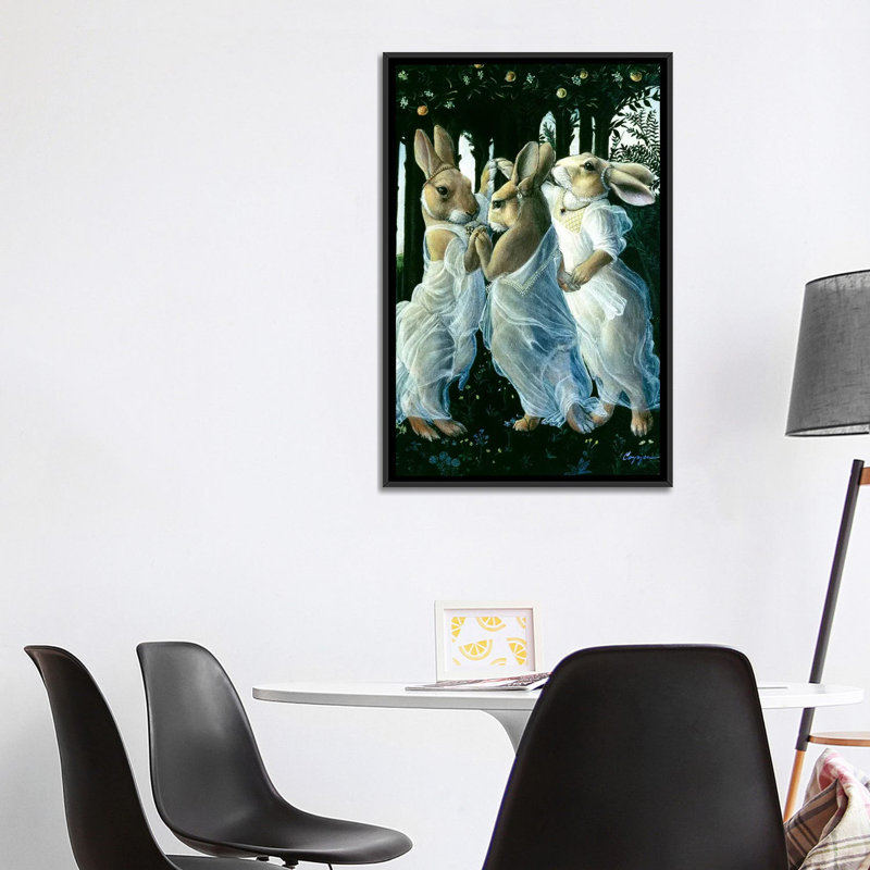« Bunny graces » par Melinda Copper-impression d’art graphique, H 40 po x l 26 po x P 1,5 po, Toile avec cadre noir