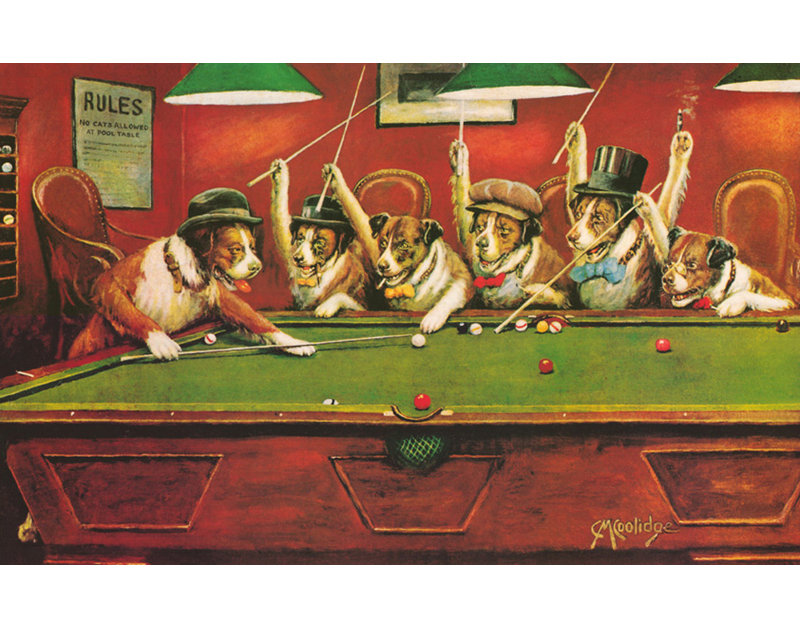 Dogs Playing Pool, 15" H x 24" W