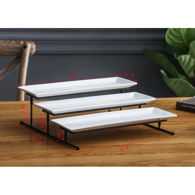 3 Tier Collapsible Thicker Sturdier Plate Rack Stand with Plates - Three Tiered Cake Serving Tray