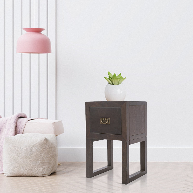 Solid Wood End Table, Dark Brown
