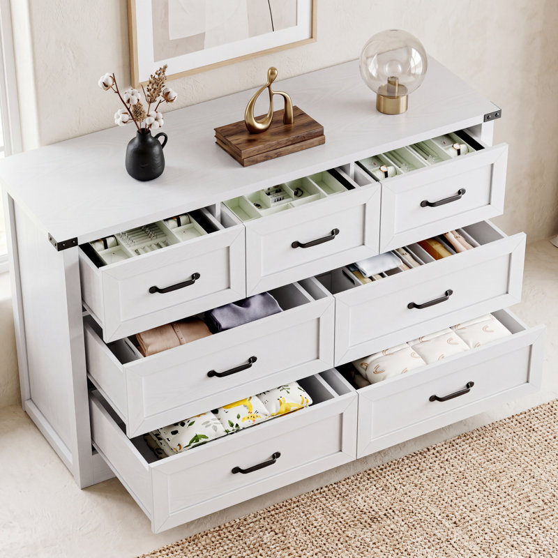 Rustic 7 Drawer Dresser, White