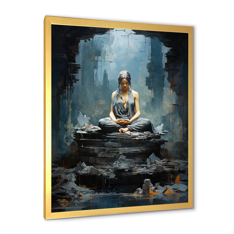 «Dhyan Mudra Hindu Spirituality» - impression, Cadre doré simple, H 32 po x l 16 po x P 1 po