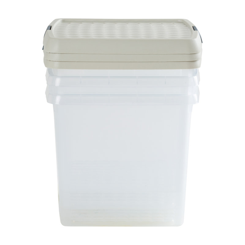 Wham Clip 14L Square Plastic Storage Boxes with Secure Clip Lock Lids. L:29 x W:29 x H:26cm Clear/Stone/Slate Grey, Grey