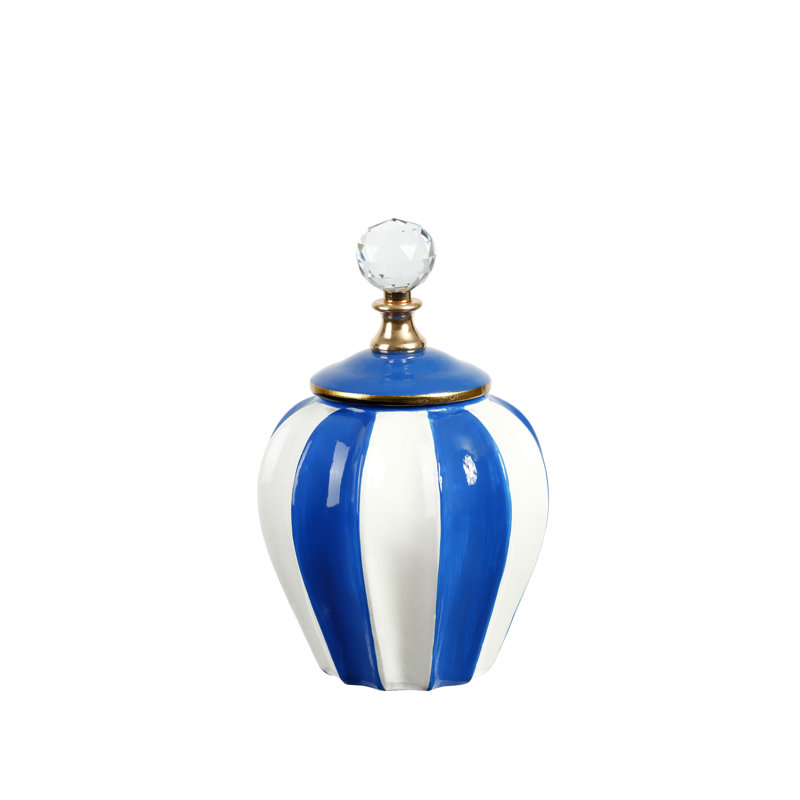 Jarre en céramique, Bleu / blanc, H 10 po x l 6,25 po x P 6,25 po